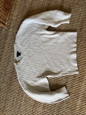 Club Monaco Cream Ribbed Crewneck Sweater